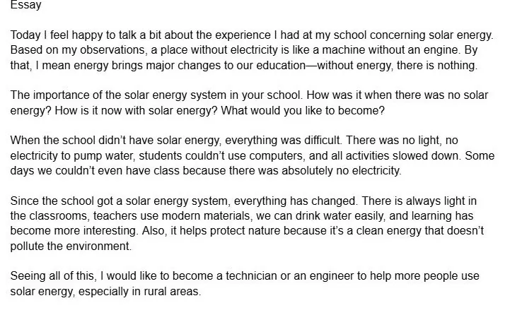 A student essay from Dumas, Haiti