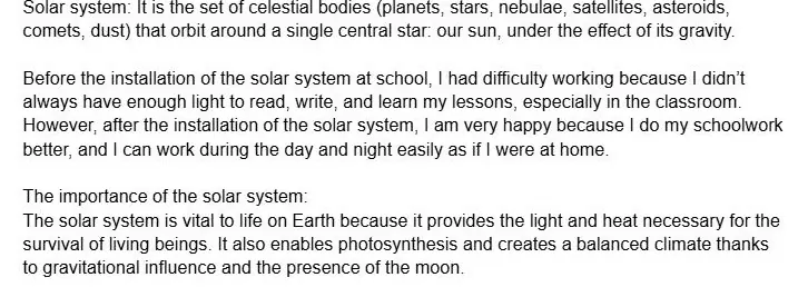 A student essay from Dumas, Haiti