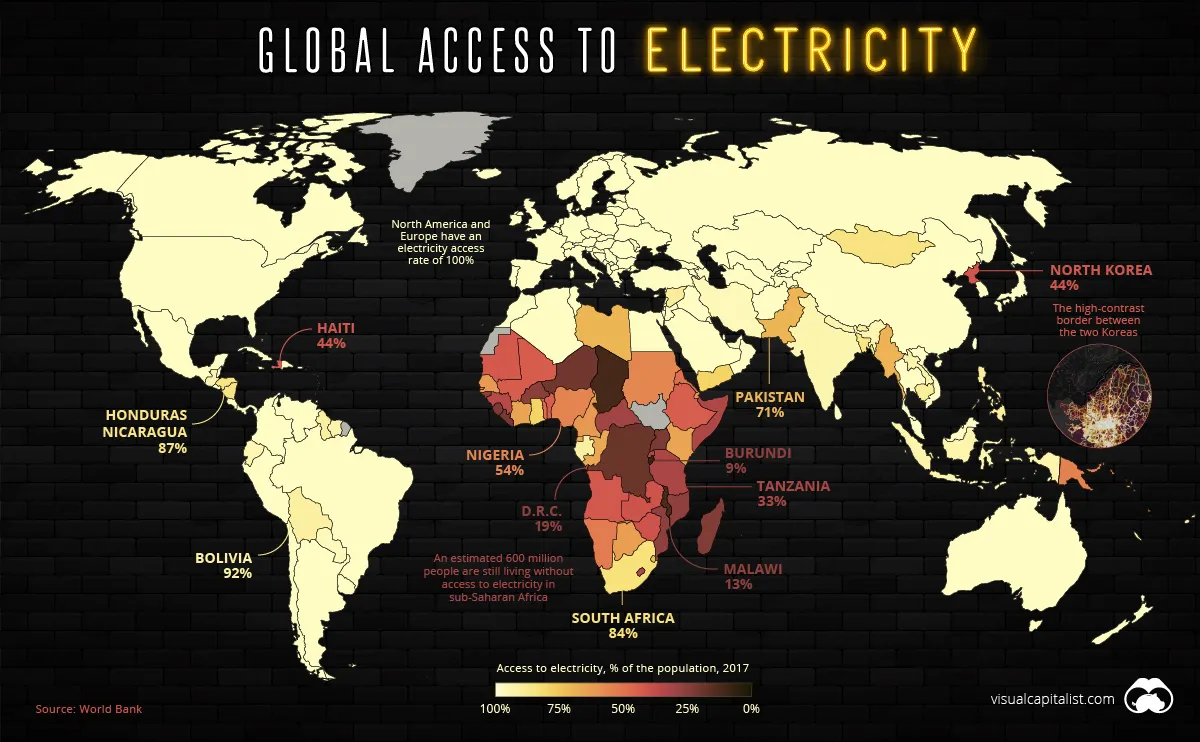 Map: more than 700 million people without access to electricity